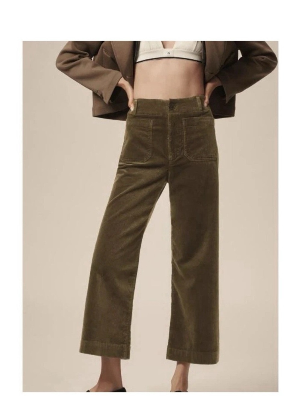 Anthropologie Maeve the Colette Wide-Leg Crop Corduroy Pants in Olive Green 27